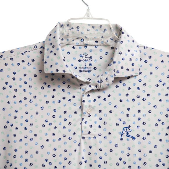 Rhoback Other - RHOBACK Golf Polo Men's Large Light Gray with Blue Dog Paw Print Performance